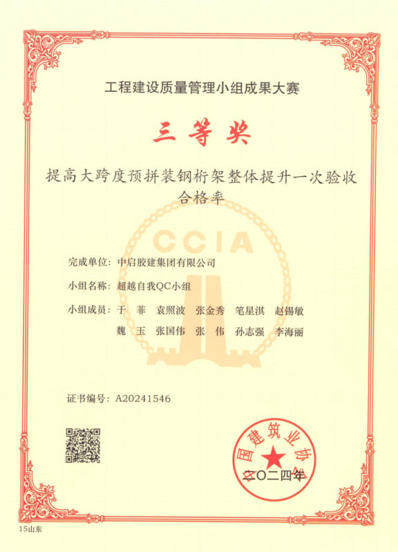 全国工程建设质量管理优秀小组